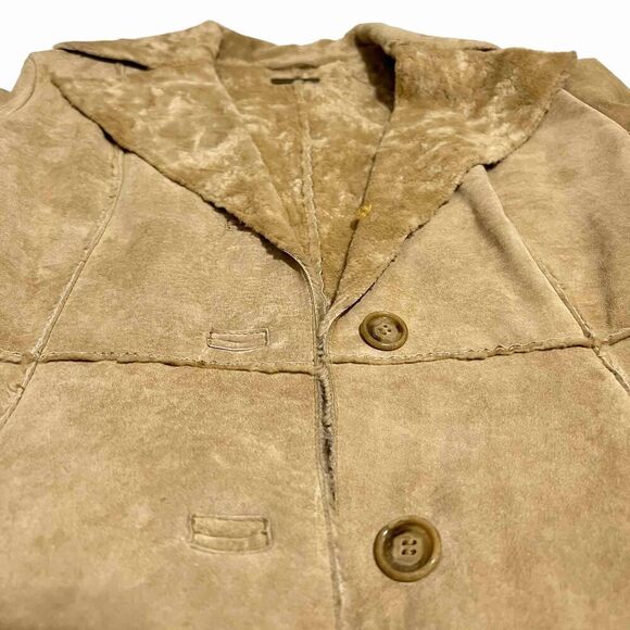 GUESS Leather Suede Jacket Size Small Fur Collar Single Breast - Picture 12 of 12